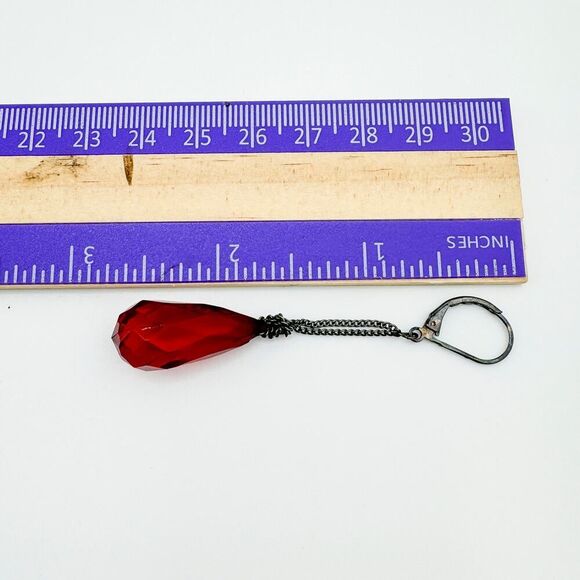 Vintage Parure Blood Red Teardrop Necklace Earrings Set Vampire Glam Bling Drape - Picture 11 of 12